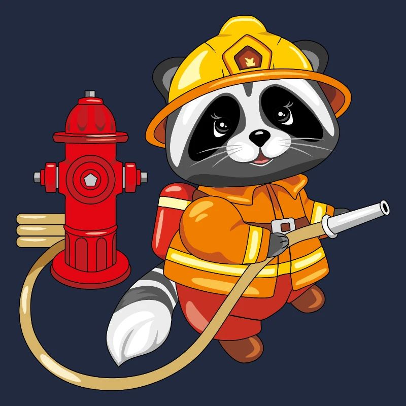 Niedlicher Waschbär-Feuerwehrmann mit Hydrant