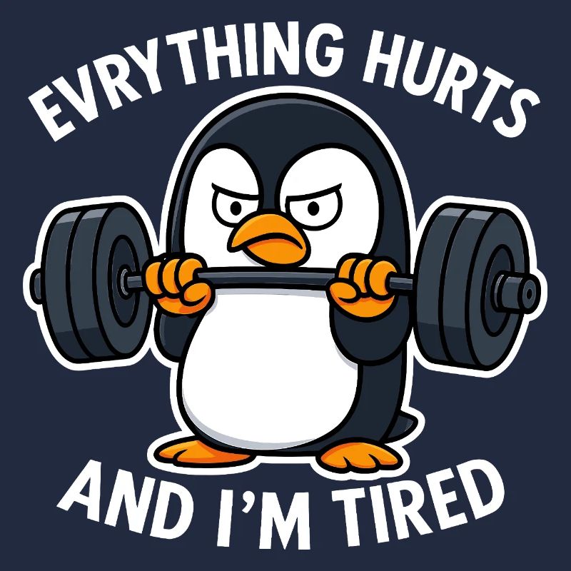Grumpy Penguin Lifting Weights
