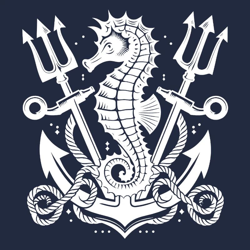 Hippocampe avec ancre et trident