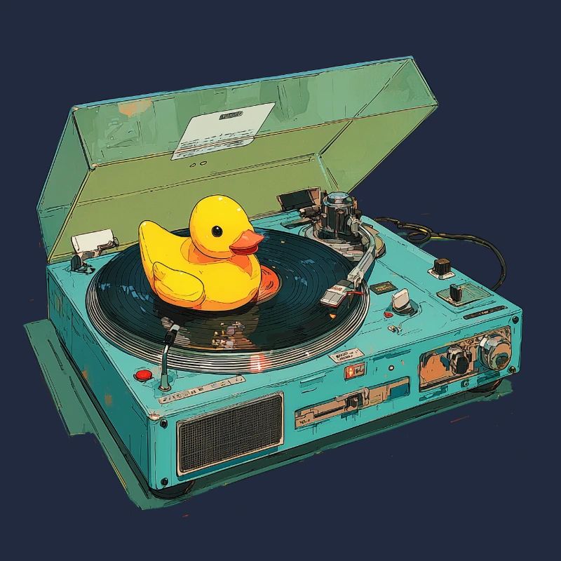 Rubber duck on record player