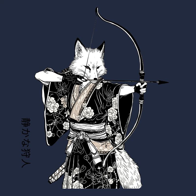 Samurai Fox with Bow – Ukiyo-e Japan Art