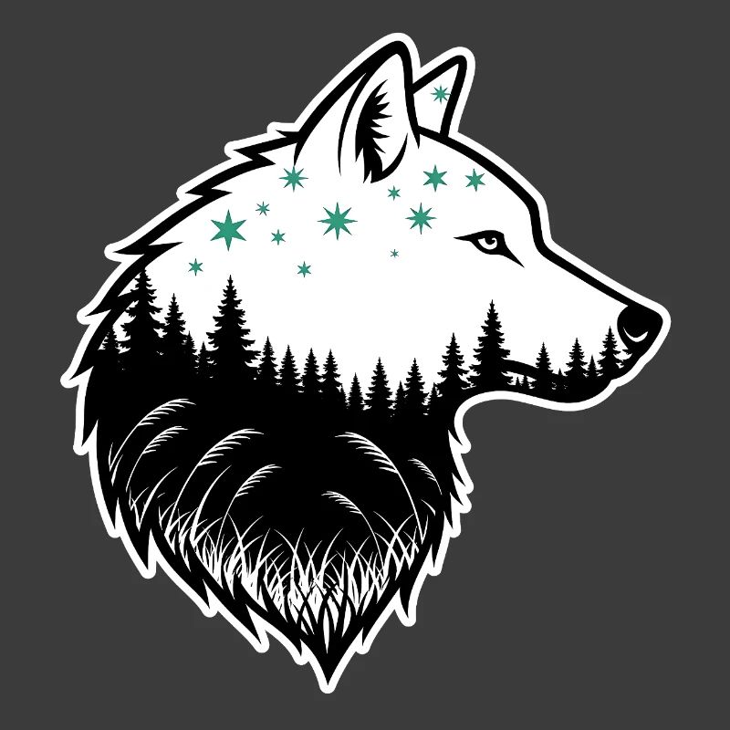 Wolf Silhouette Night Forest Design