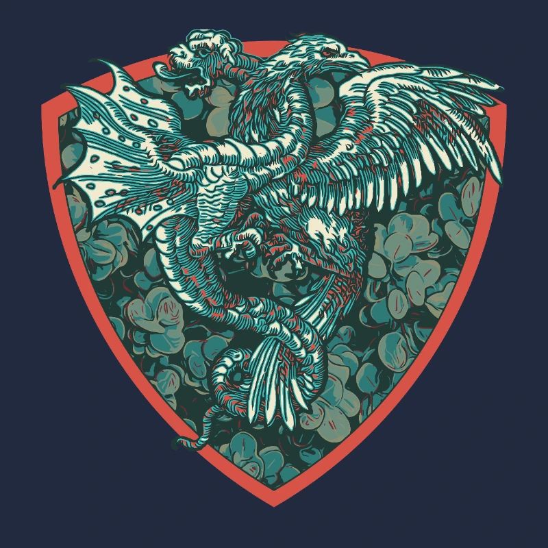 Medieval Dragon in Blue on Shield