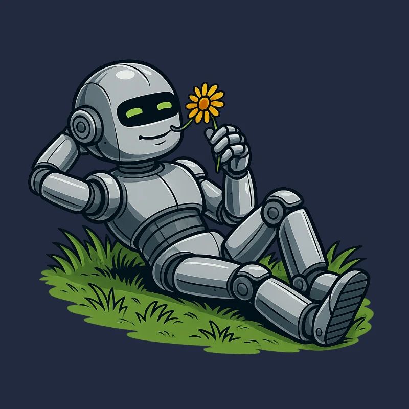 Roboter mit Blume auf einen Rasen