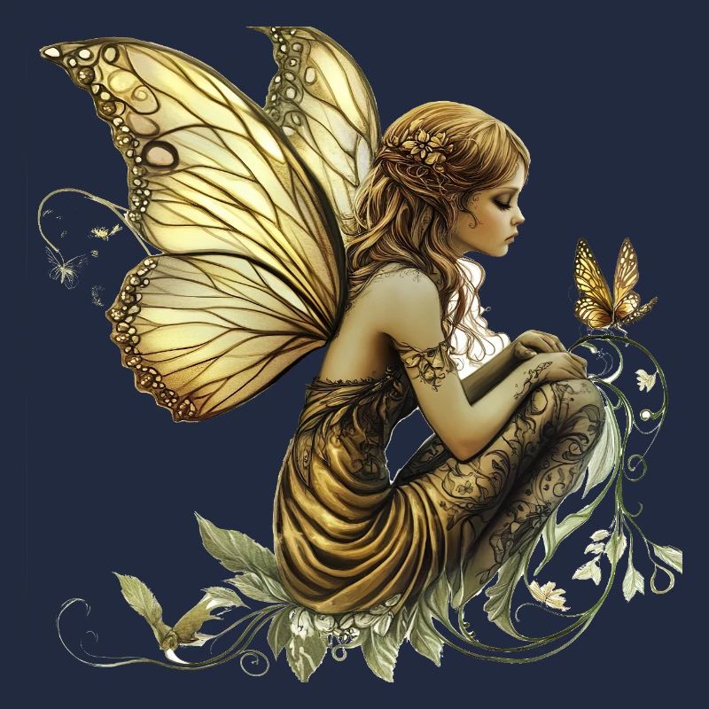 Fabuleuse fée fée en tissu doré avec des ailes