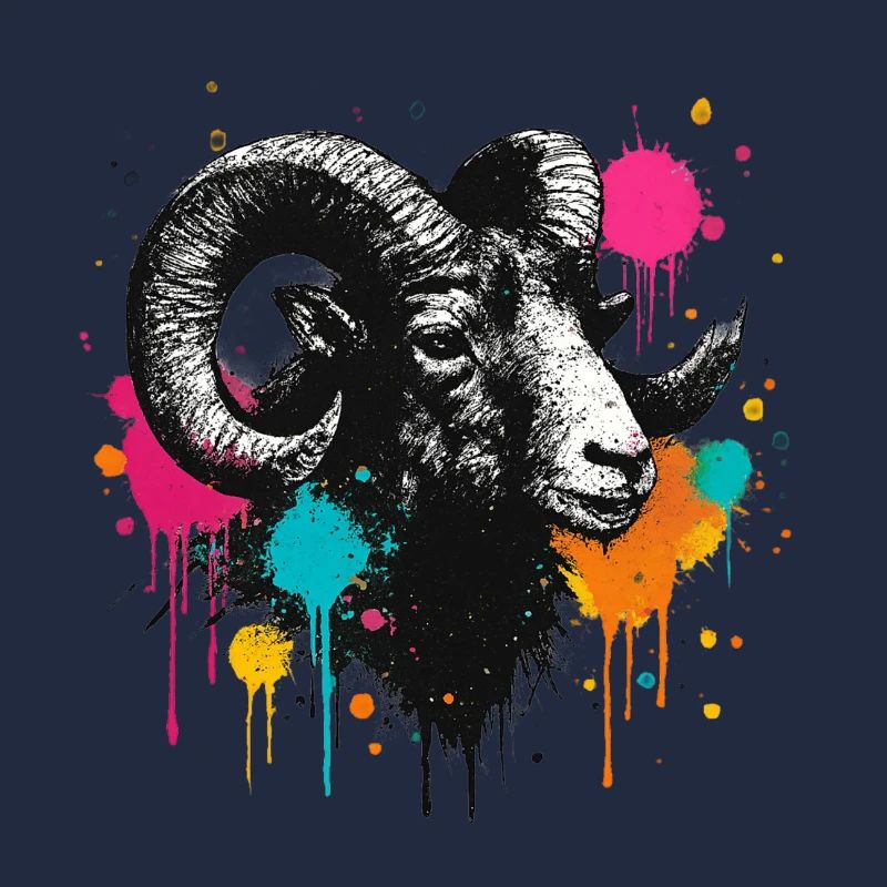 Ram's Head Graffiti Color Explosion