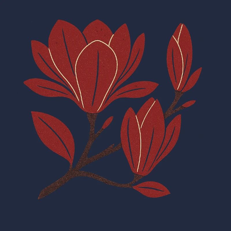 Red Magnolia Branch Pattern