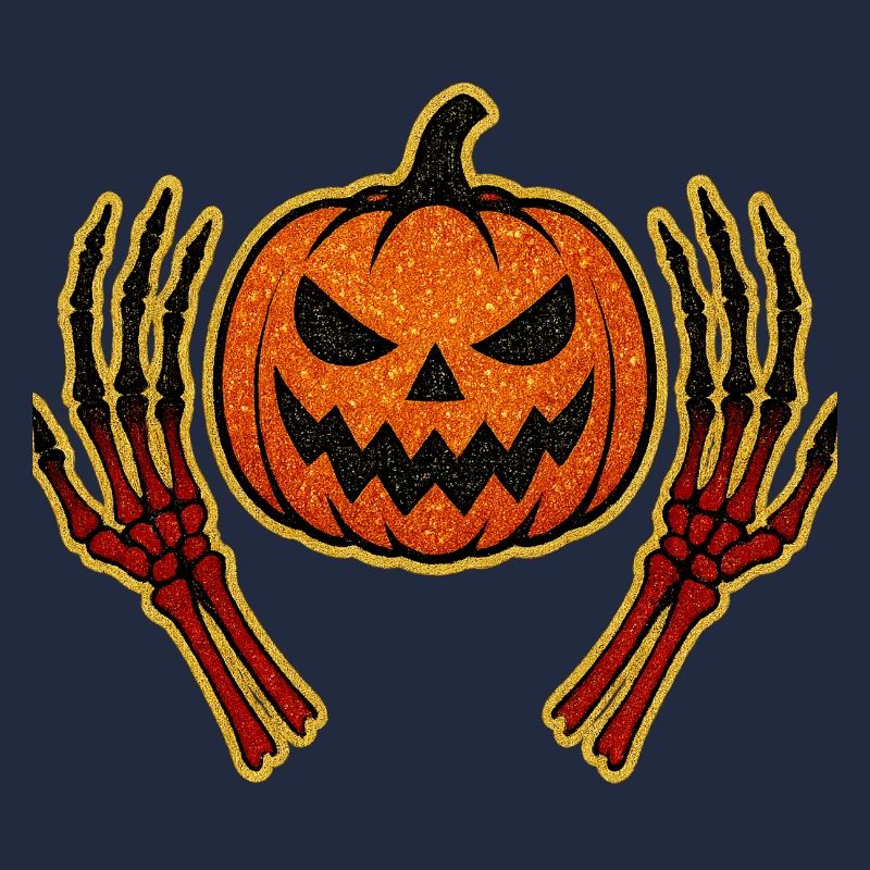 Pumpkin with Skeleton Hands Halloween Design