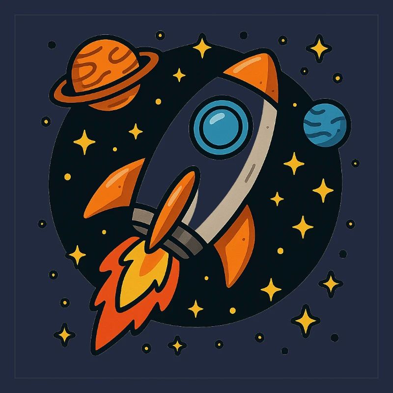 Retro space rocket in star orbit