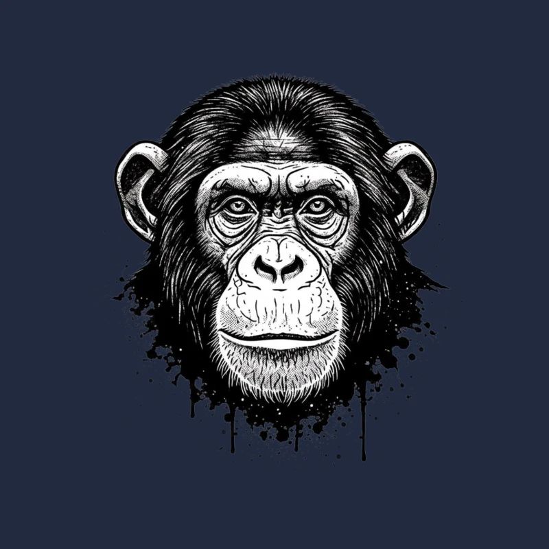 Black and White Monkey Face Illustration