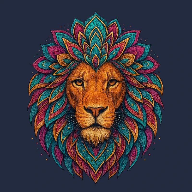 Mandala-Löwe – bunter Kopf