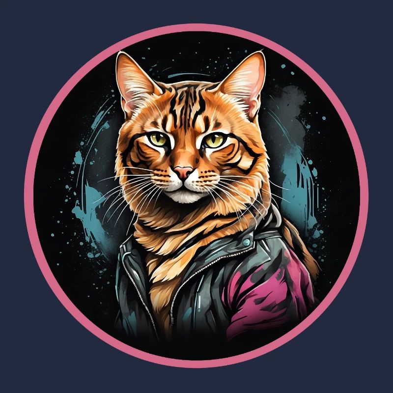 Bengalkatze im Neonlederjacke