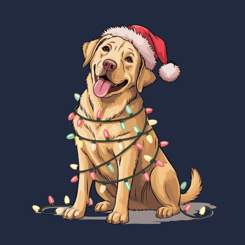 Festlicher Hund mit Lichterkette