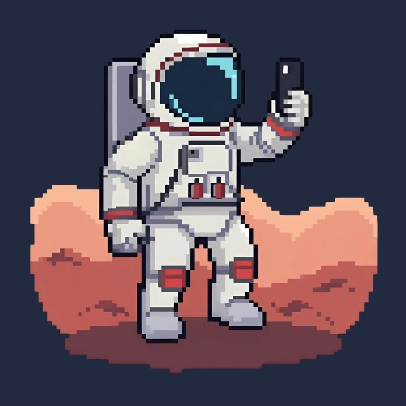 Pixel Astronaut Selfie on Mars – 8-Bit Style