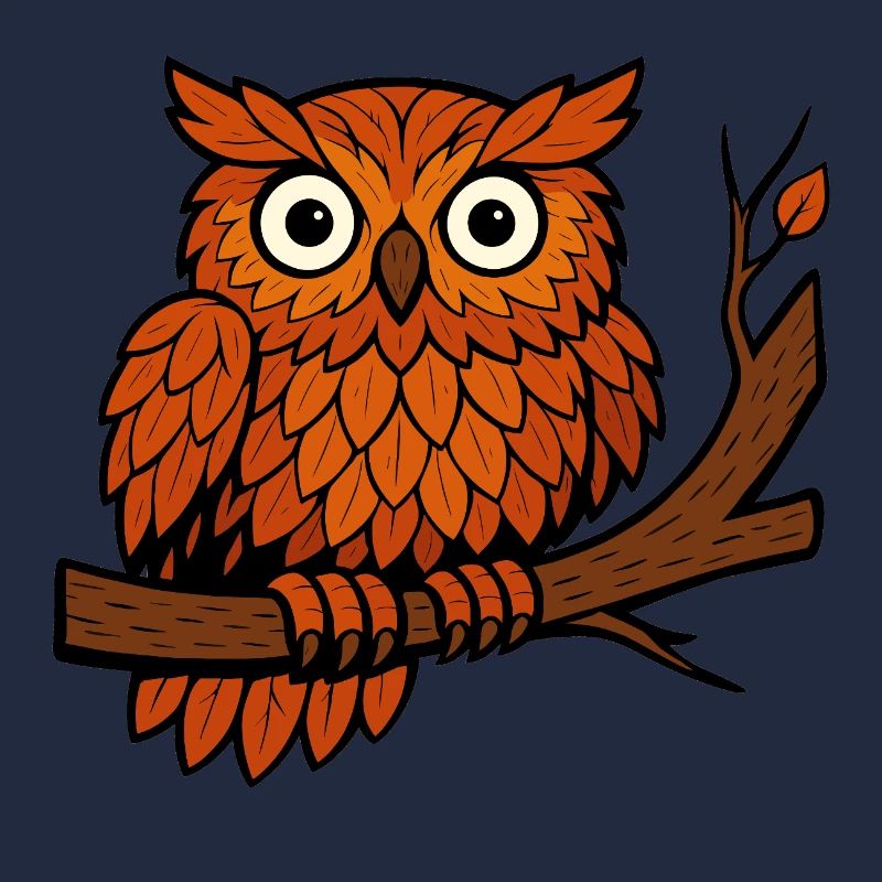 Comic Eule Herbst Wald Laub Blätter Ast Baum Jäger