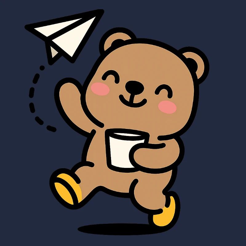 Glücklicher Teddybär mit Papierflieger