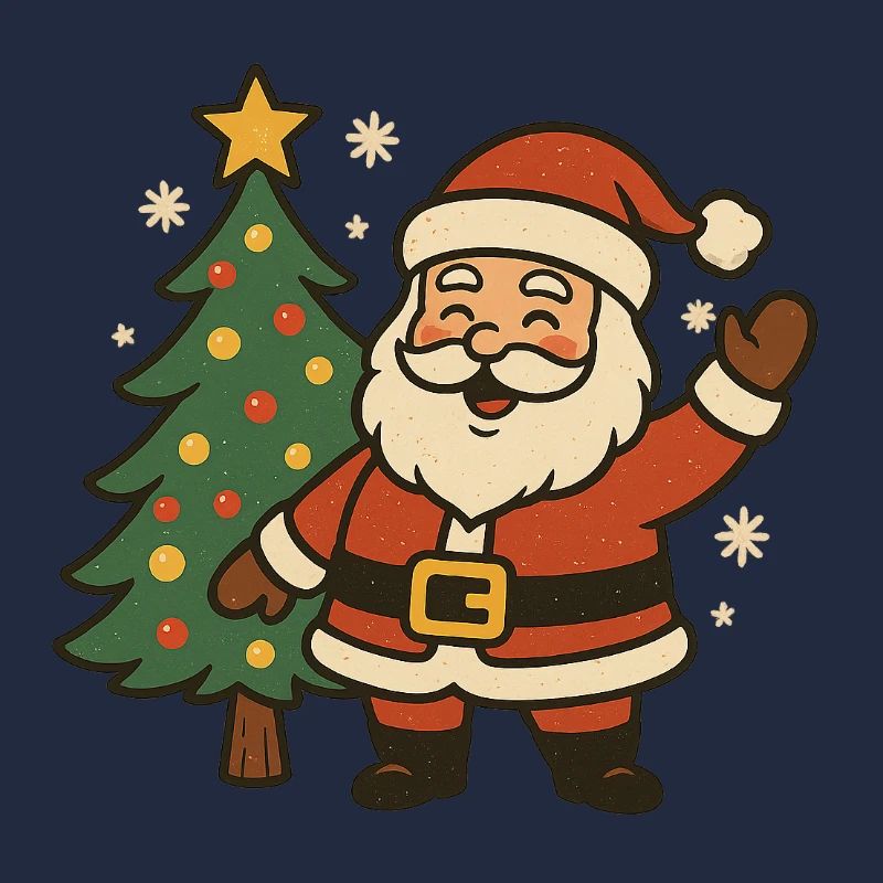 Fröhlicher Weihnachtsmann neben Baum