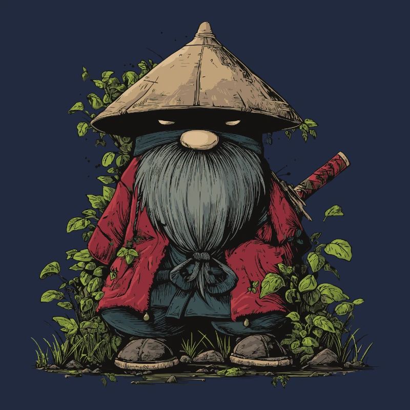 Lustiger Ninja-Gartenzwerg mit Schwert
