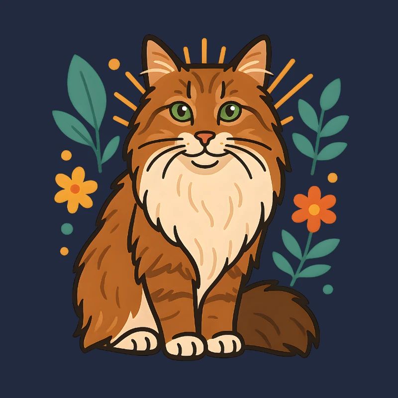 Chat des forêts norvégiennes chat parmi les fleurs