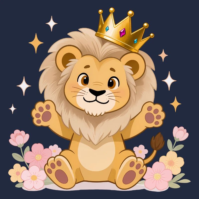 🦁 Lion avec couronne et fleurs