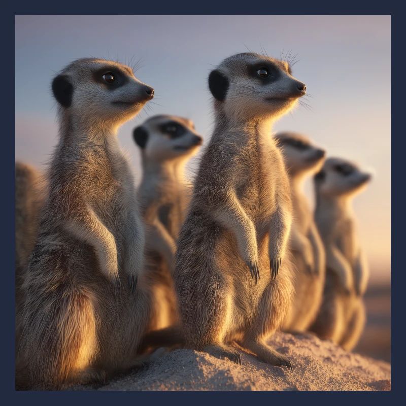 Wachsame Meerkatzen im Abendlicht Erdmännchen