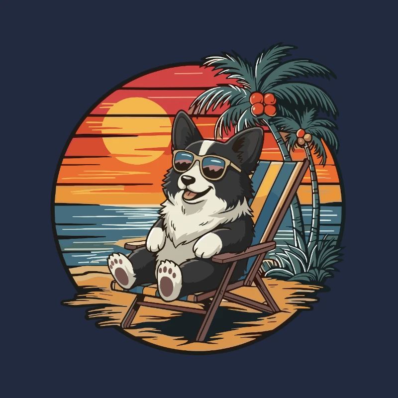 Funny Border Collie Dog on Beach Summer Sunset