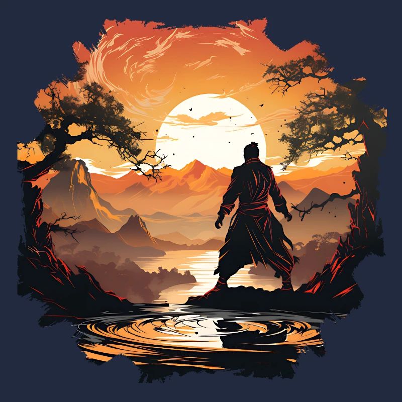 Sonnenuntergangsamurai am stillen See