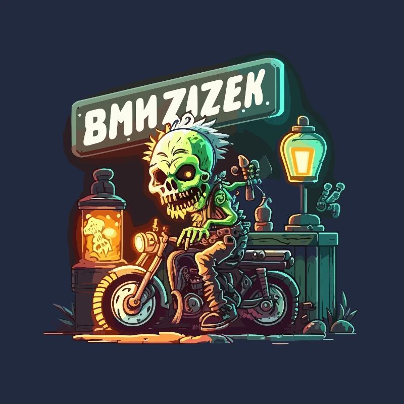 Neon-Skelett-Biker auf Motorrad