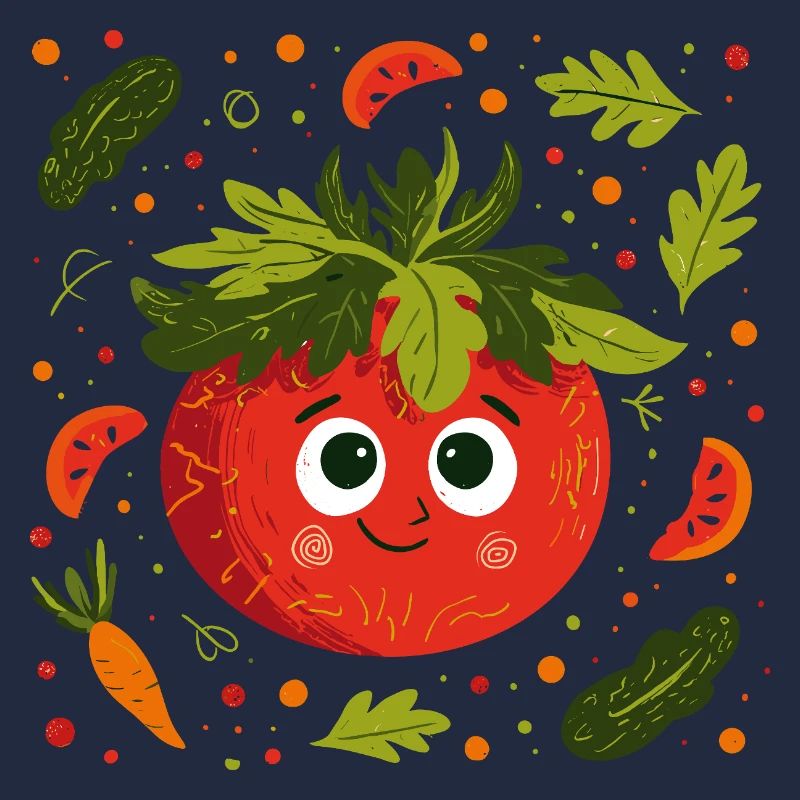 Tomate joyeuse avec une couronne d’herbes