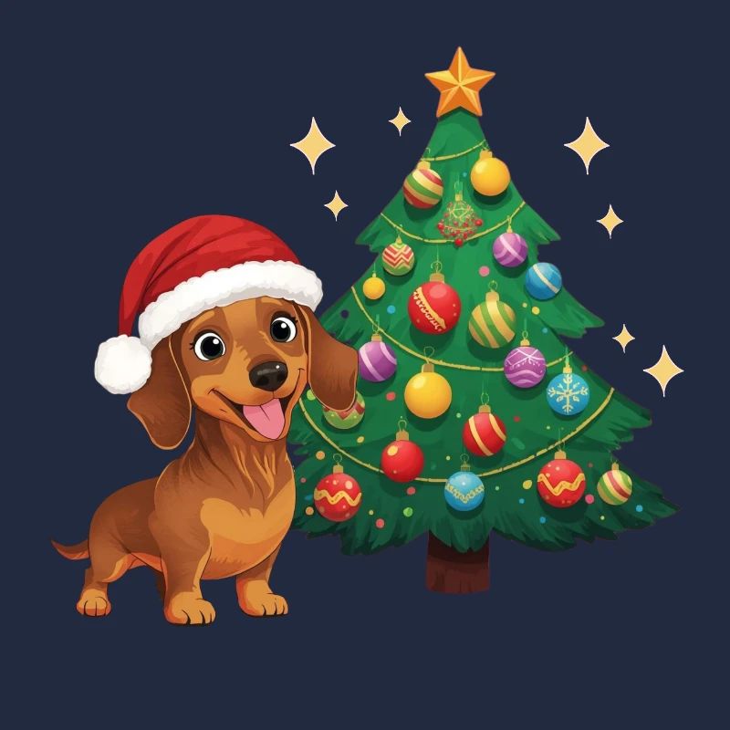 Dachshund with Santa Hat Christmas Christmas Tree
