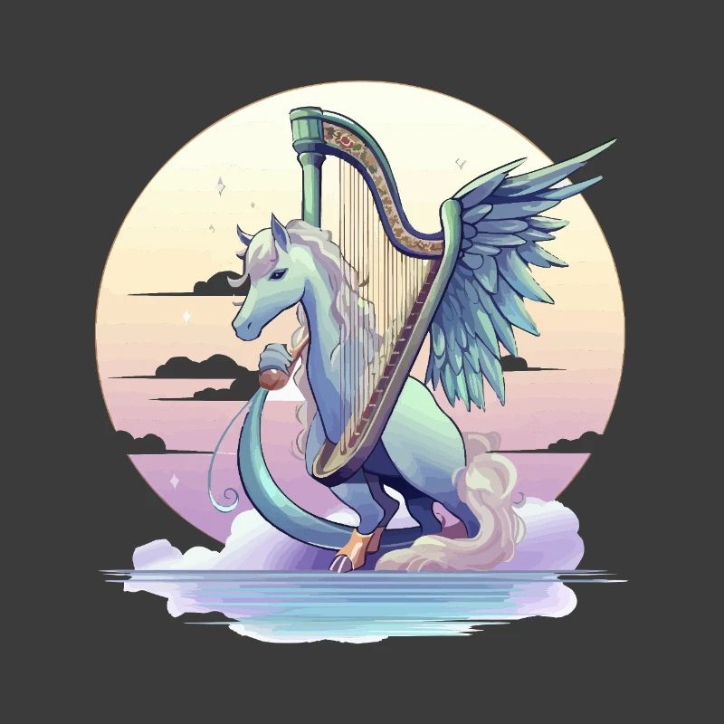 Pegasus mit Harfe am Abend