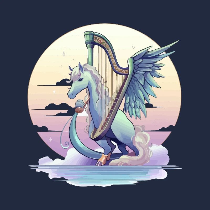 Pegasus mit Harfe am Abend