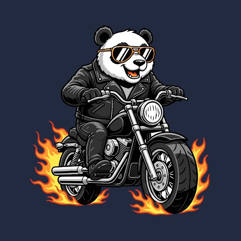 Cool Biker Panda Motorcycle Flames