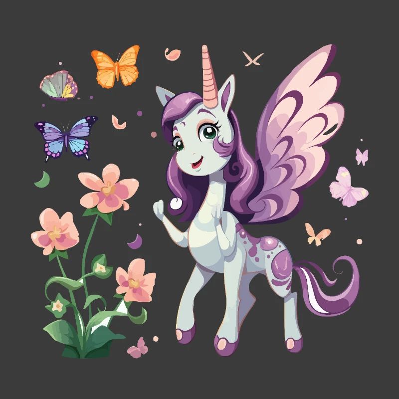 Licorne violette aux papillons