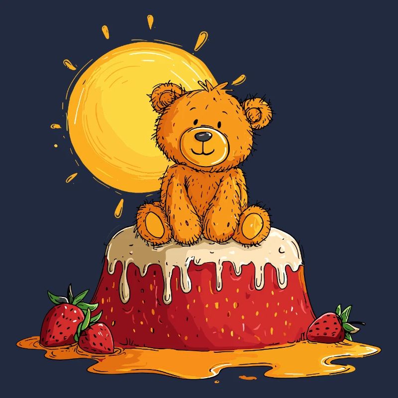 Teddy bear on cake with sun