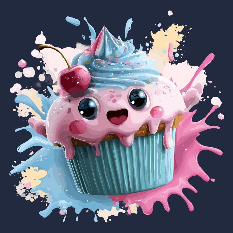 Kawaii Cupcake Splash mit Kirsche