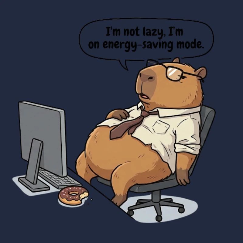 Energy-saving Capybara beaver at the workplace