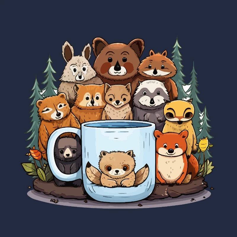 Waldtiere um Becher