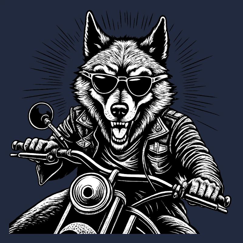 Wolf on Motorcycle Leather Jacket Graphic