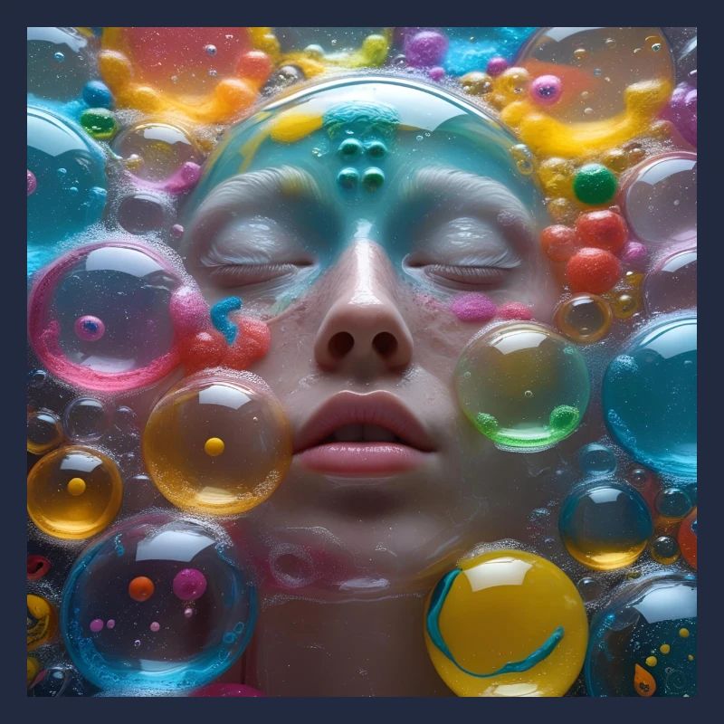 Face among Neon Bubbles