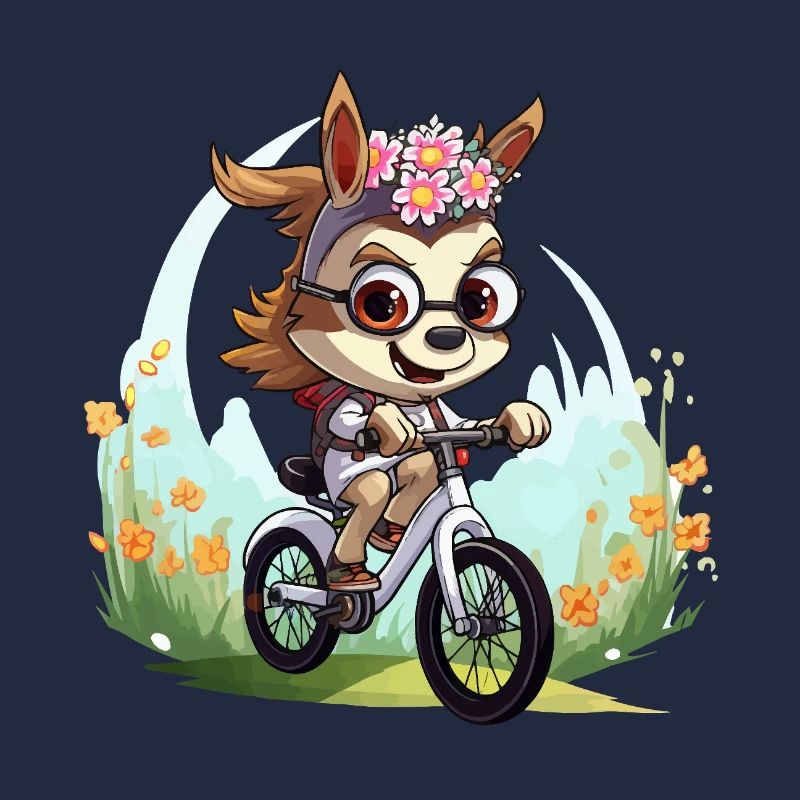 Cerf en couronne florale à vélo