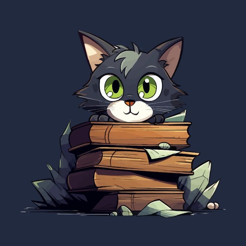 Cat Book Stack