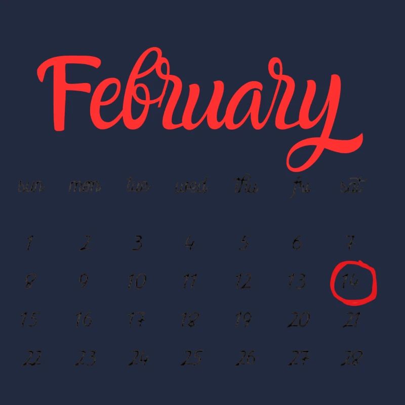 Februar Kalender im Rote Script -Valentine's  Day