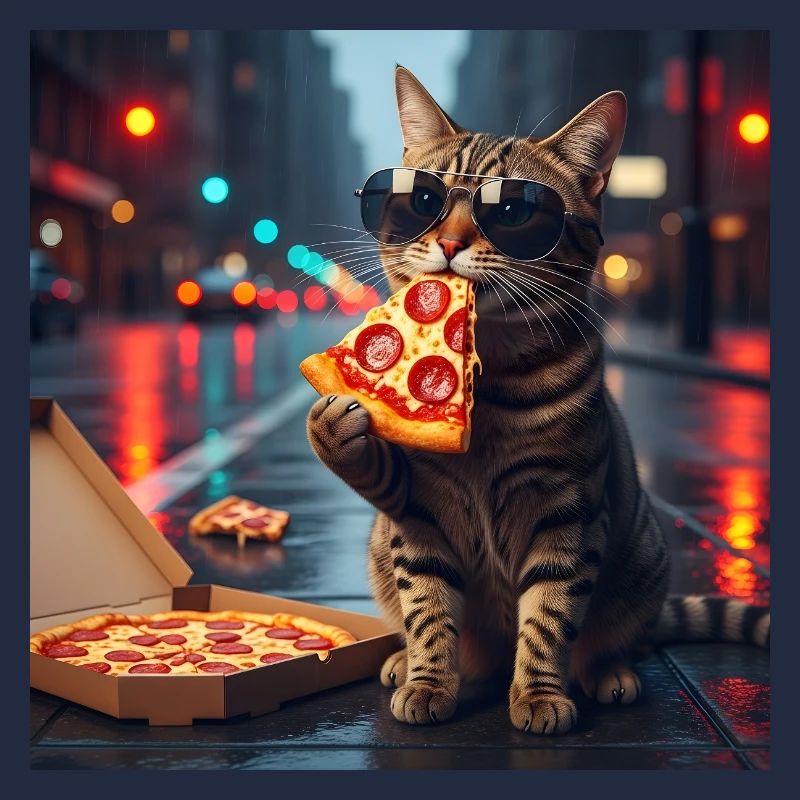 PizzaKatze im Neonregen