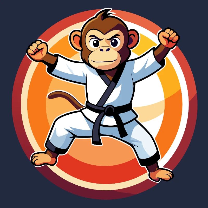 Monkey in Karate Suit Karate Training Kids Motif