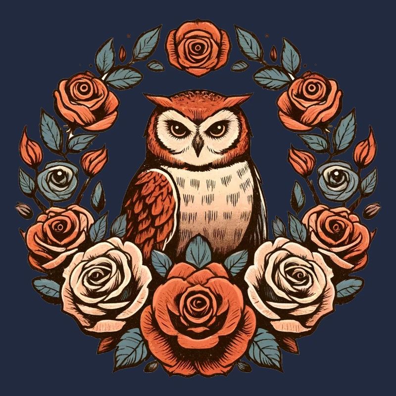 Eule im Rosen-Blumenkreis