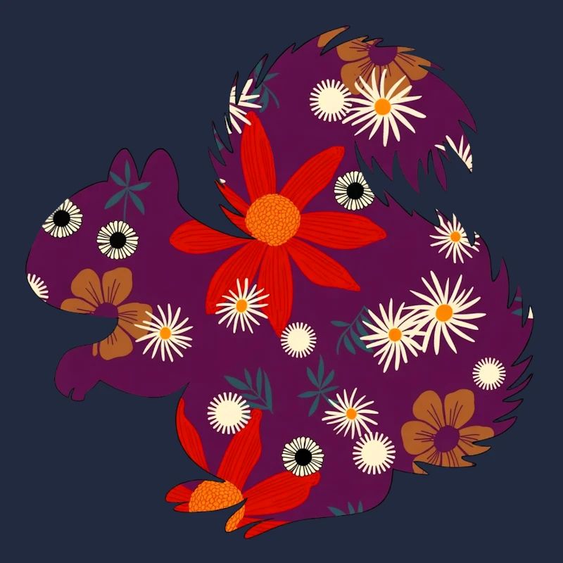 cute small animals, floral pattern