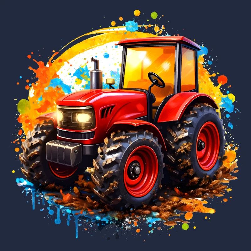 Roter Traktor mit Farbspritzern 