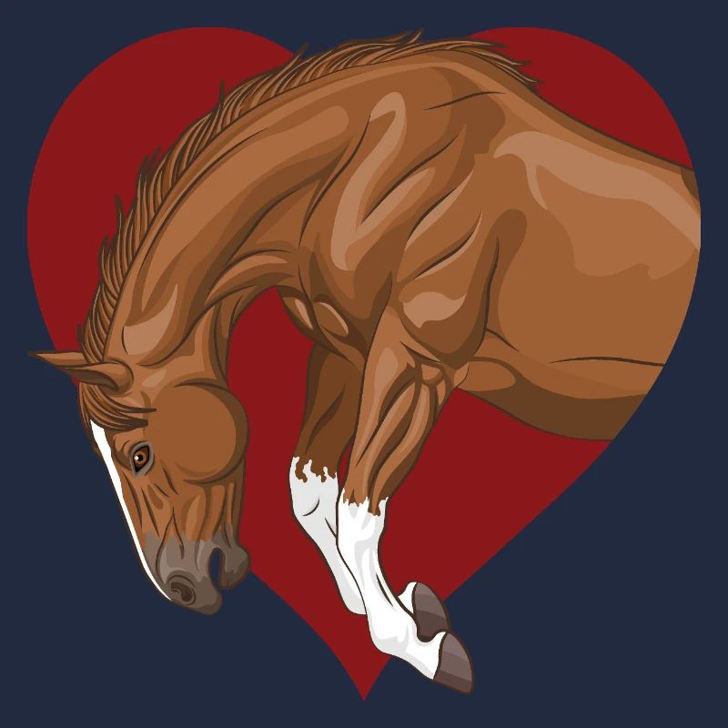 Ein Pferd, das in ein rotes Herz springt