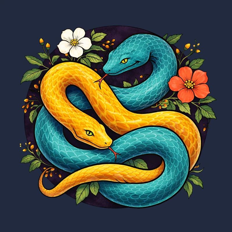 Zwei Pythonschlangen im Blütenring